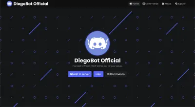 Discord Bot landing page with a rounded logo centered above a heading, body text, and three buttons in a row.