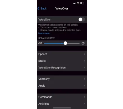 VoiceOver settings on iPhone