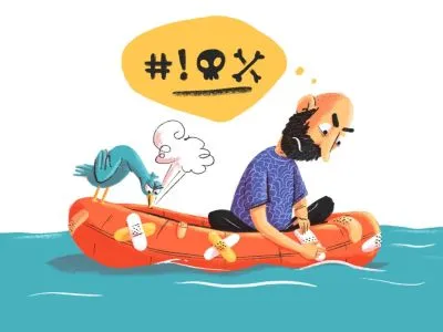 Illustration showing a boat with holes and patches