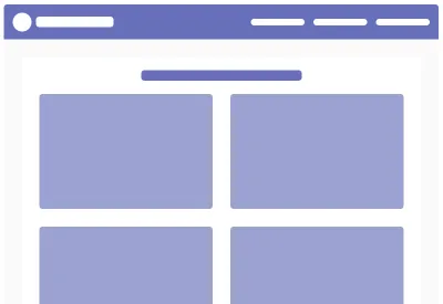 A simplified illustration of a wide-viewport website structure. There are four large colored blocks that occupy most of the main content area, and it is unclear whether they are content containers or intended to be interactive elements.