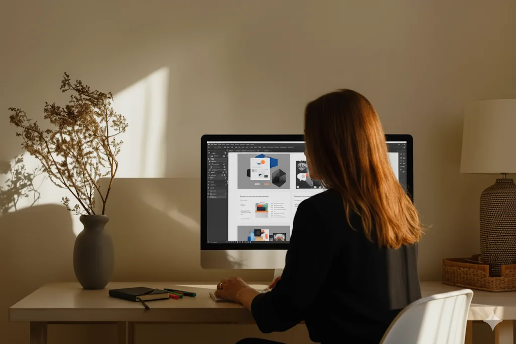 Designer working on a brand project on a computer.