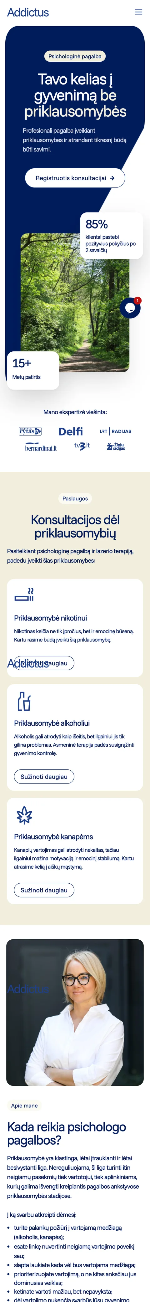 Addictus (Psychologist) website: homepage preview. A Positive Approach to Addiction Treatment