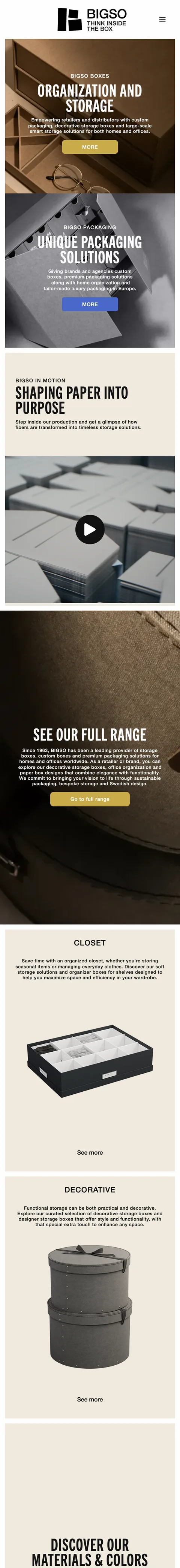 Bigso (Manufacturer of premium packaging and office organization solutions) website: homepage preview. Building an SEO Foundation for an International B2B Website
