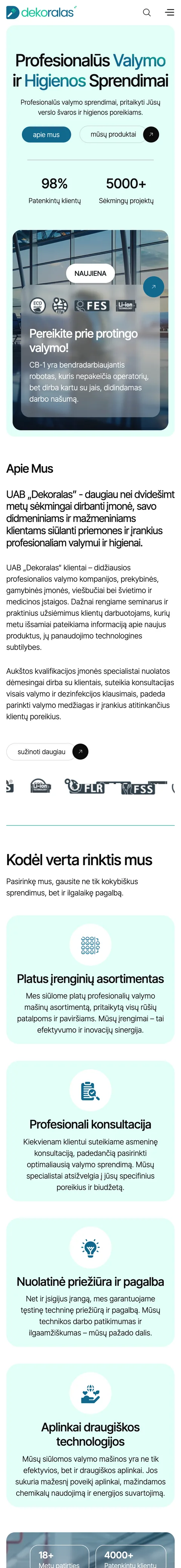 Dekoralas (Cleaning equipment sales) website: homepage preview. Strengthening the Online Image of an Official FIMAP Cleaning Machine Representative