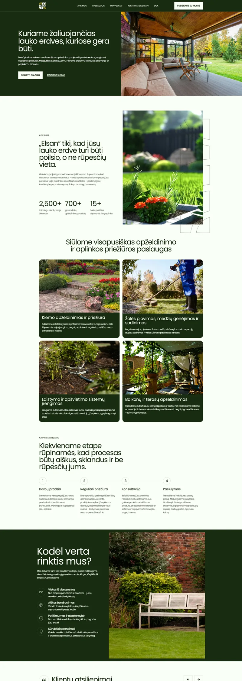 Elsan (Outdoor maintenance services) website: homepage preview. A One-Page Website for Generating Landscaping Service Inquiries