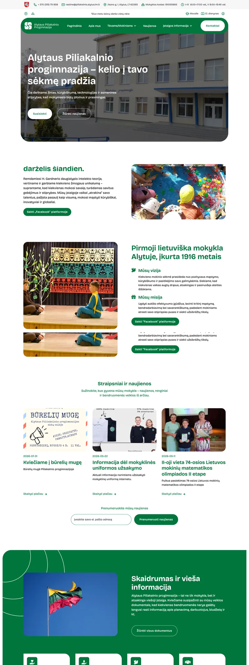 Piliakalnis Progymnasium (School and kindergarten) website: homepage preview. A Modern School Website That Meets Legal Requirements