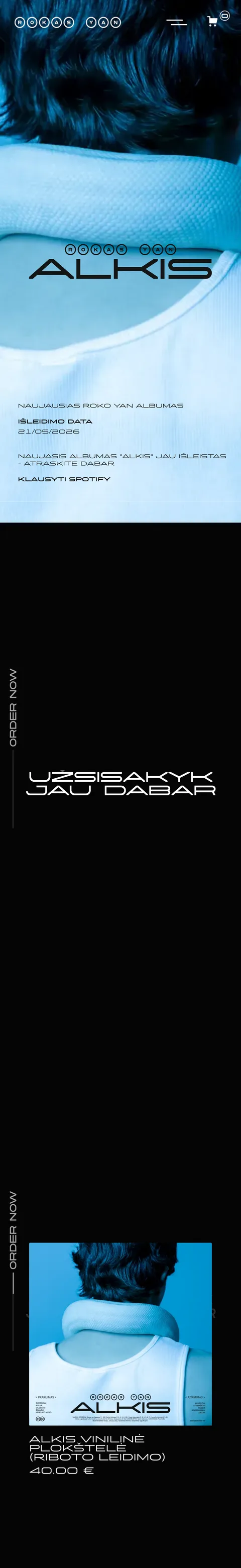 Rokas Yan (Music Artist) website: homepage preview. "Alkis" Album Launch Platform with E-shop