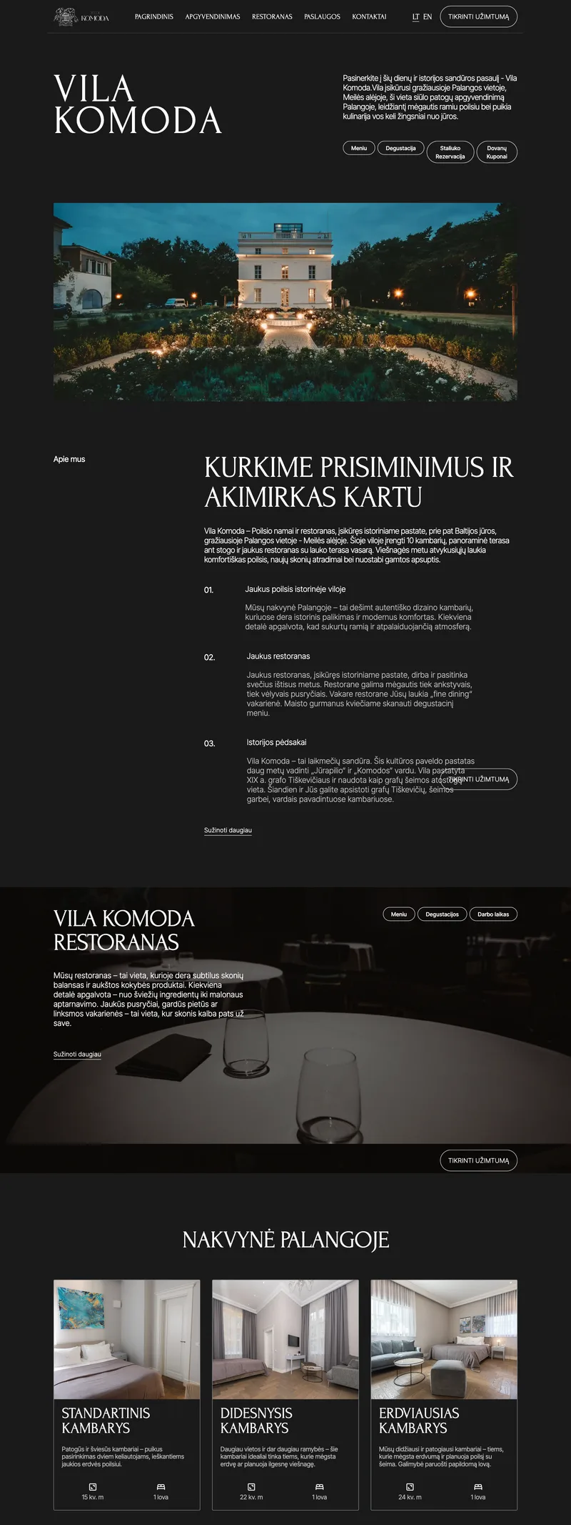 Vila komoda (Historic hotel in Palanga) website: homepage preview. Where History and Modernity Meet in the Digital Space